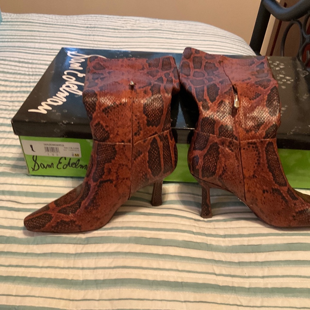Sam Edelman Brown Snake Print Heeled Boots